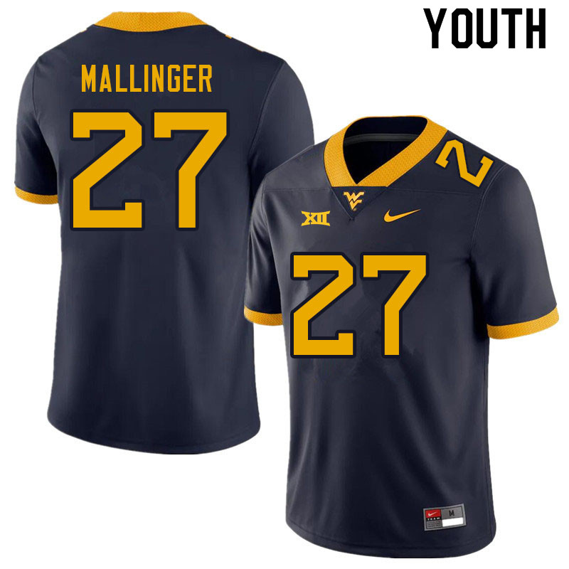 NCAA Youth Davis Mallinger West Virginia Mountaineers Navy #27 Nike Stitched Football College Authentic Jersey GU23M40SZ